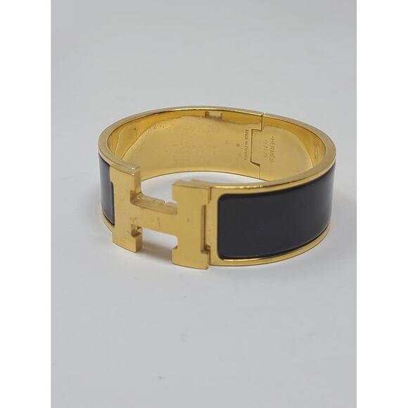 Hermès Black Enamel 18k Gold Plated Clic Clac H bracelet - Picture 3 of 10
